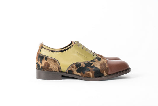 OXFORD LEATHER SHOES women/Italian Handmade shoes/Flat shoes Genuine Leather/pony leather/Made In Italy/Green shoes,Brown shoes,Camoflage