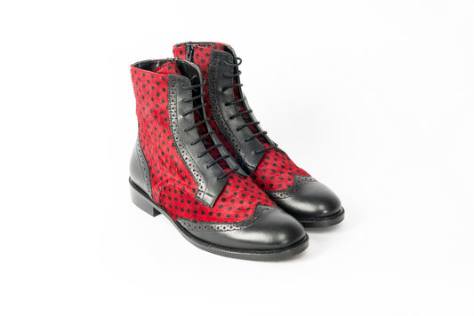 Red Polka Dots - ITALIAN LEATHER ANKLE BOOTS