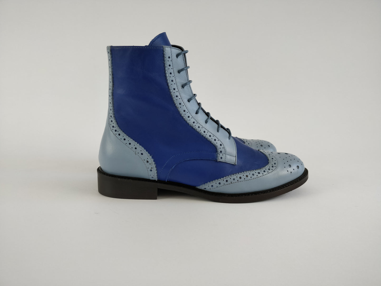 ITALIAN LEATHER ANKLEBOOTS women/Handmade Oxford Booties/Flat booties Italian Genuine Leather/Made In Italy/light blue boots,Royal Blue boot