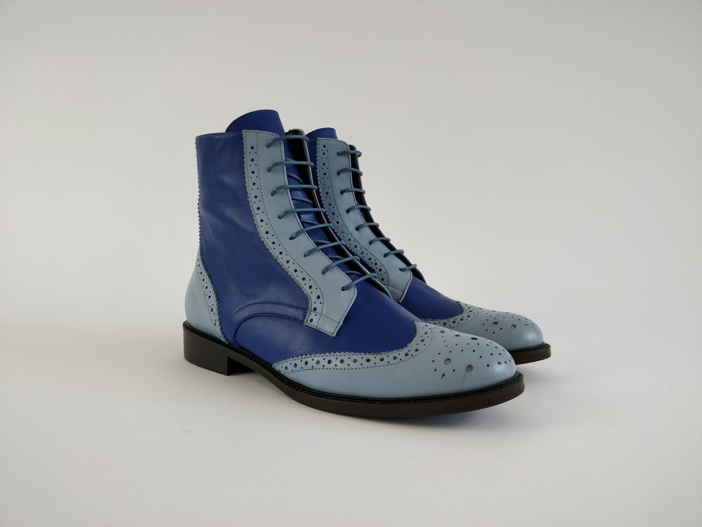 ITALIAN LEATHER ANKLEBOOTS women/Handmade Oxford Booties/Flat booties Italian Genuine Leather/Made In Italy/light blue boots,Royal Blue boot