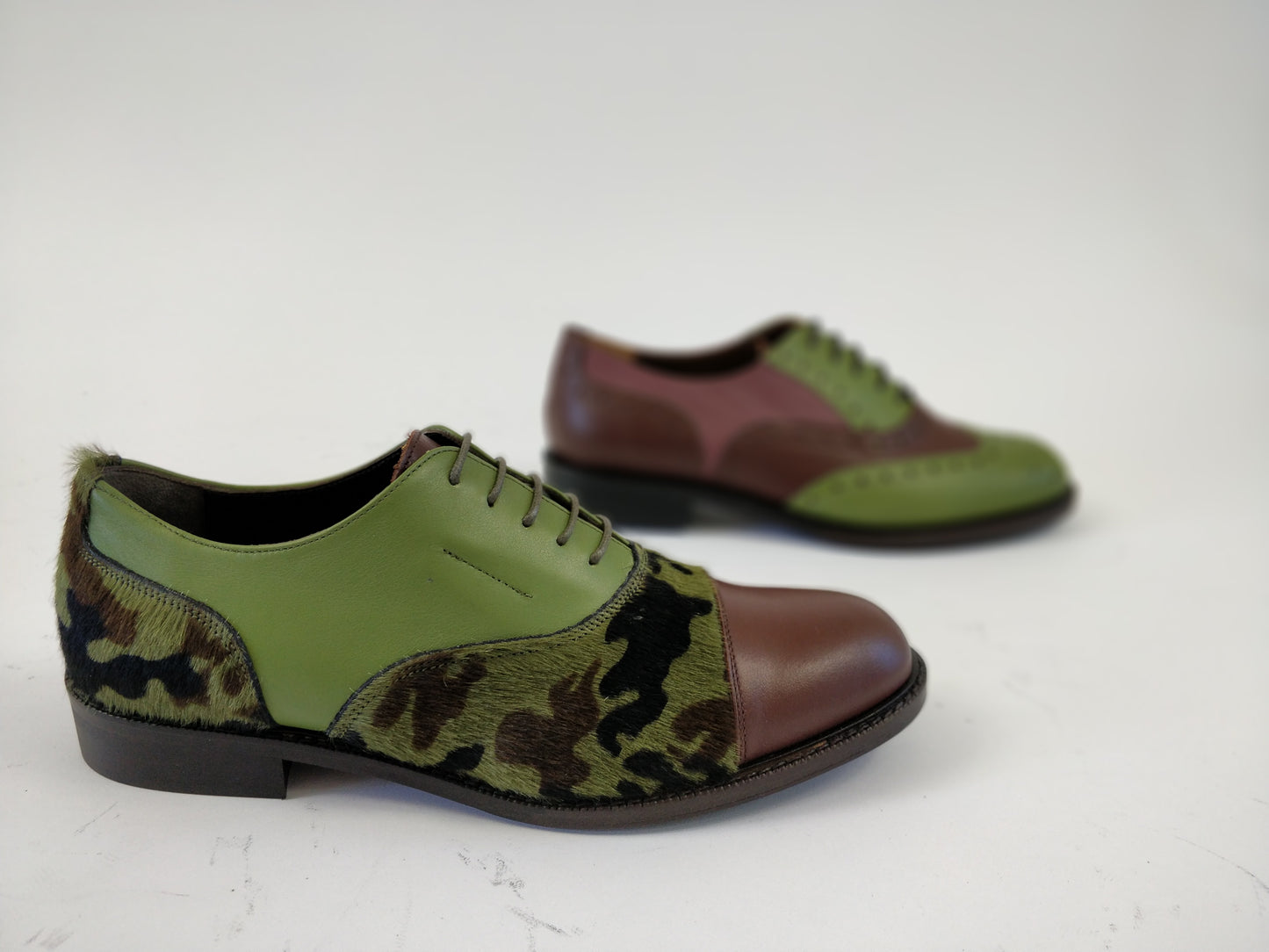 OXFORD LEATHER SHOES women/Italian Handmade shoes/Flat shoes Genuine Leather/pony leather/Made In Italy/Green shoes,Brown shoes,Camoflage